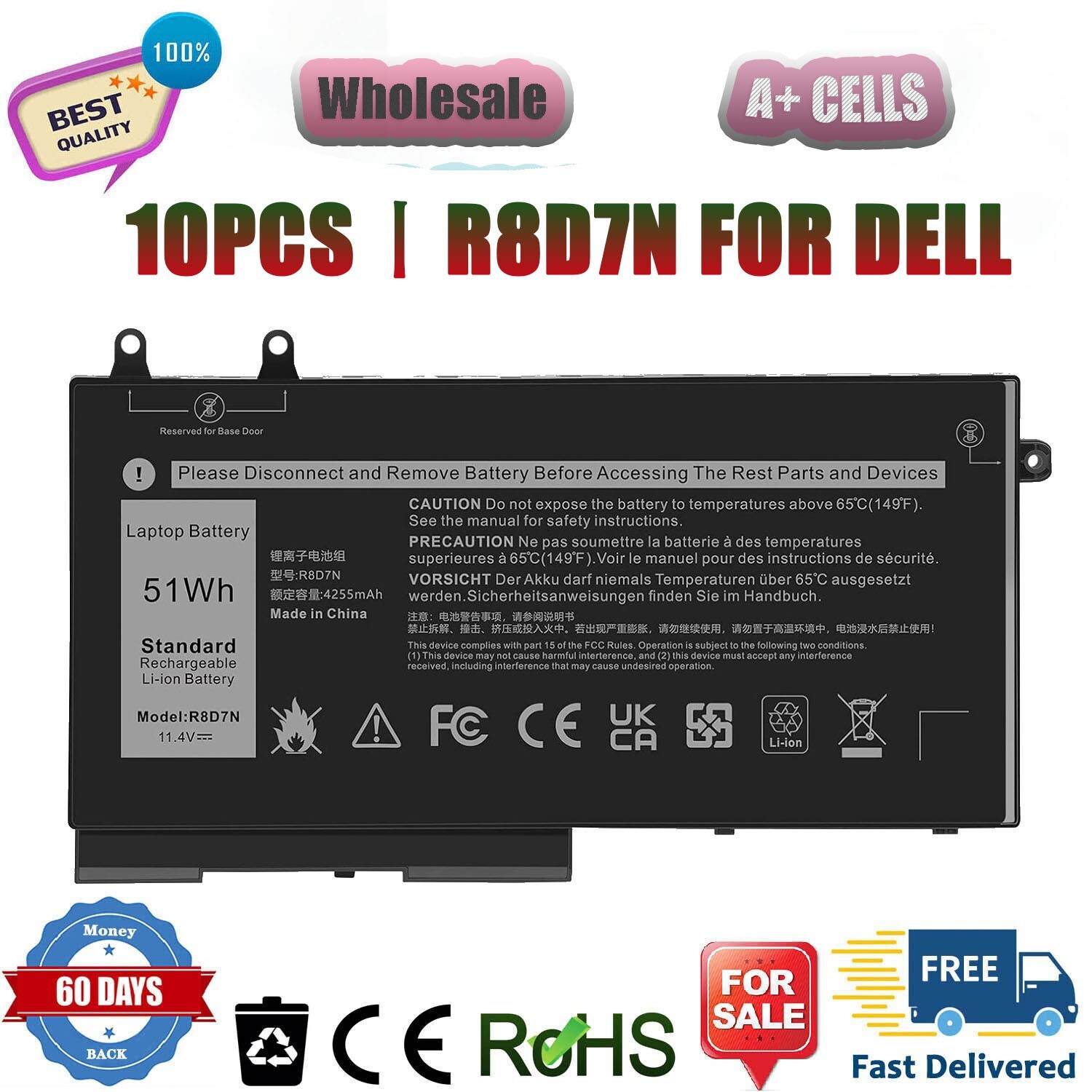 10PCS 1V1XF Battery Replacement or DELL Precision 3540 3550 Latitude 5400 R8D7N