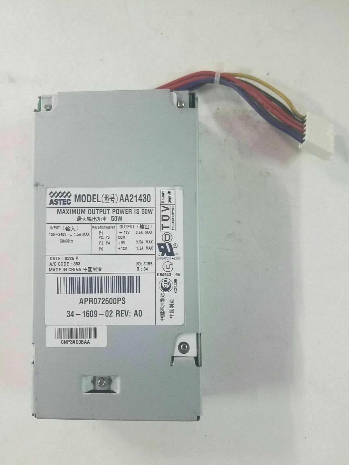 Cisco Router Astec AA21430 34-1609-02 50W Power Supply