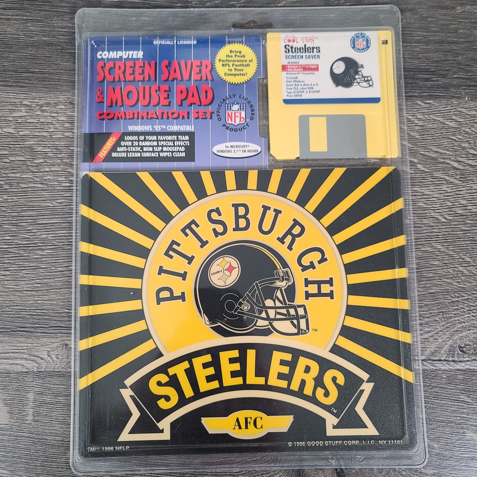Vintage Pittsburgh Steelers Screen Saver & Mouse Pad Set Floppy Disk 1996 NFL