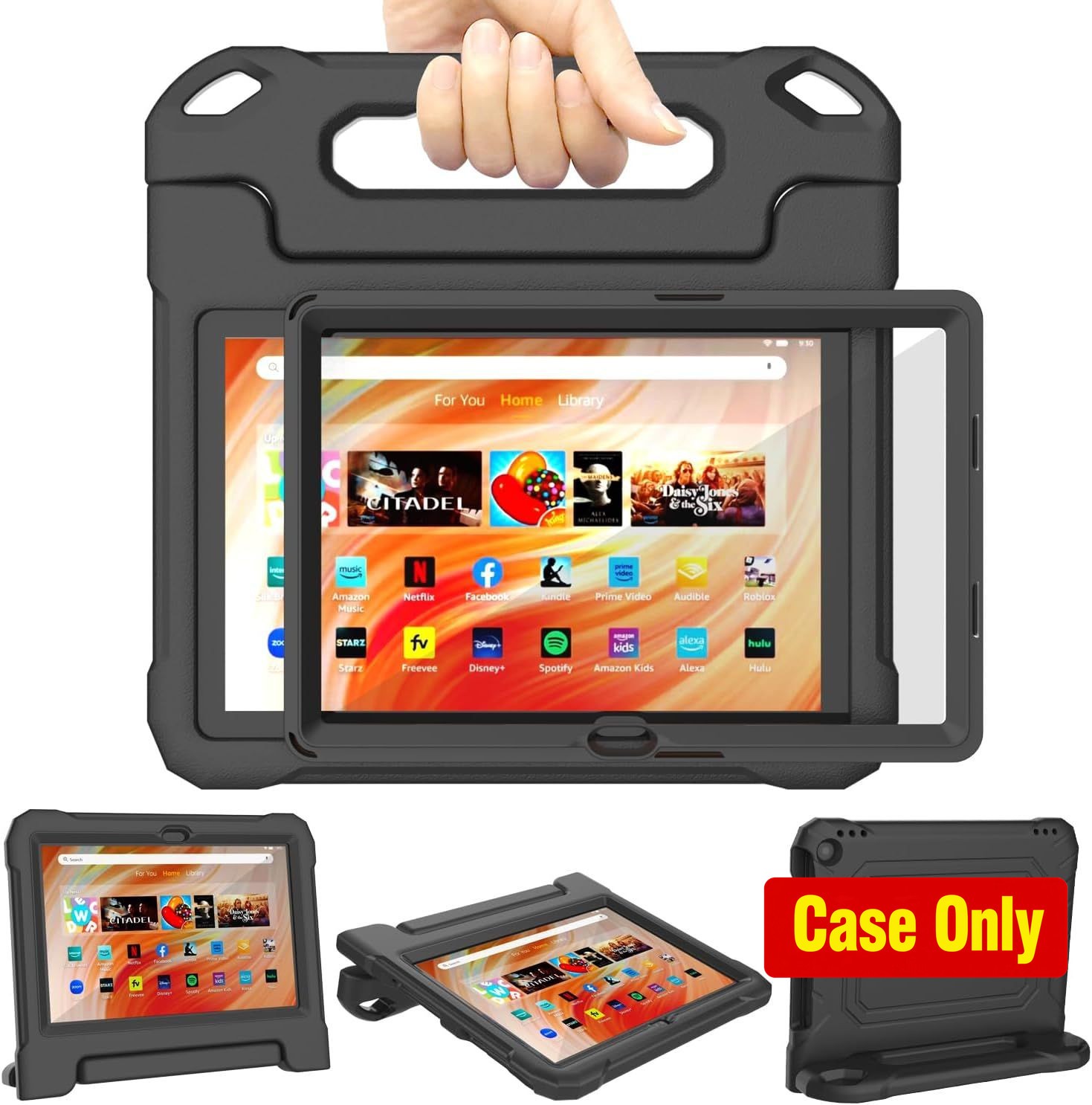 Case for 10in Tablet - Shockproof Kid-Proof Cover with Handle Stand, Black