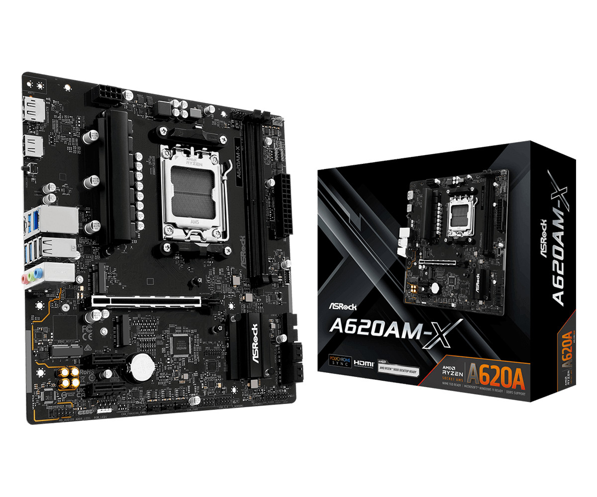 ASRock A620AM-X AM5 Motherboard AMD A620 DDR5 mATX M.2 PCIe 4.0 90-MXBST0-A0UAYZ
