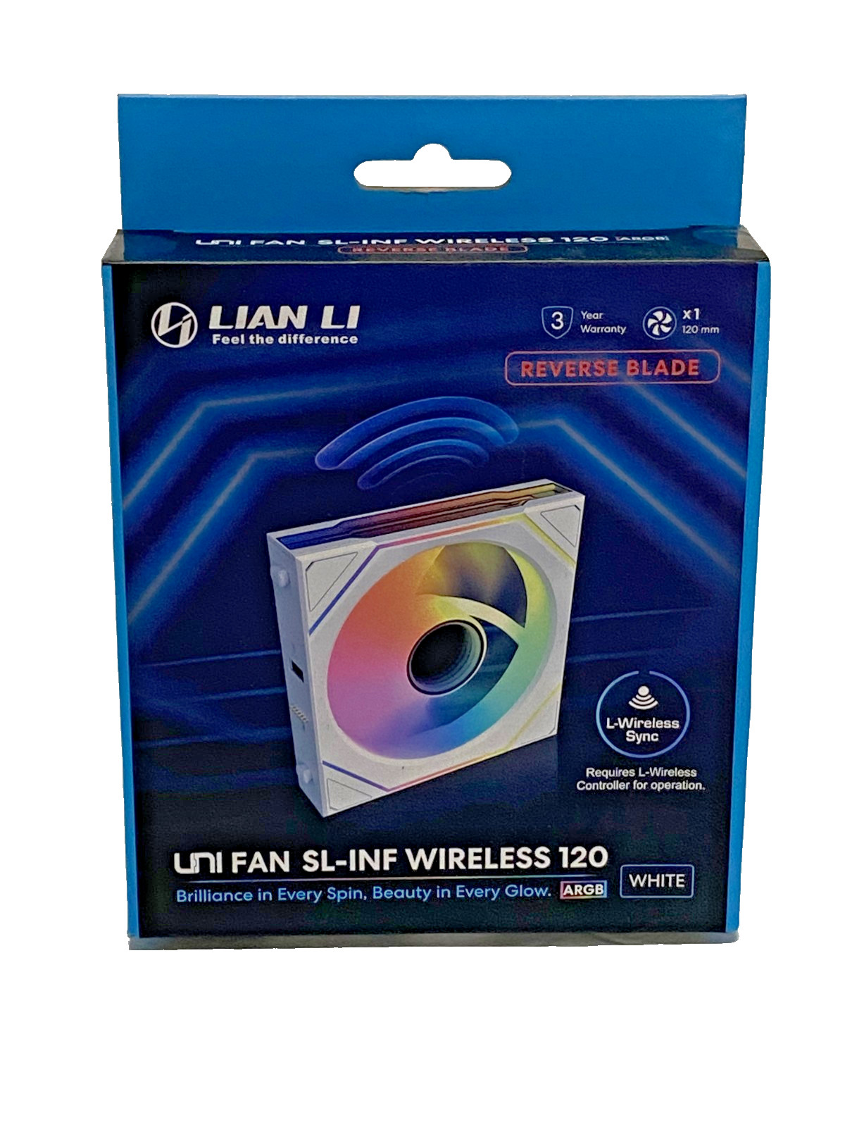 Lian Li UNI FAN SL-Infinity Wireless 120mm White RGB PWM Case Fan Reverse Blade