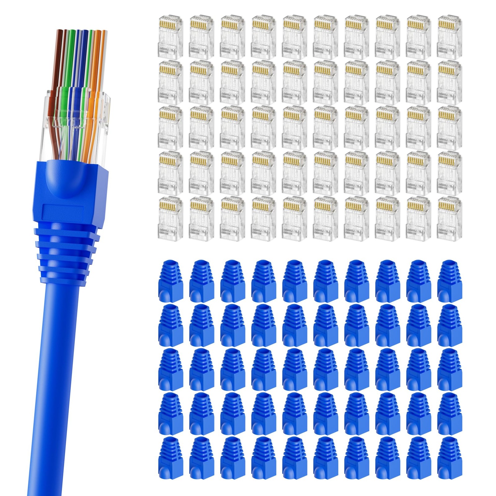 CableGeeker Cat 6 RJ45 PassThrough Connectors with Boots, 100+100 Pack