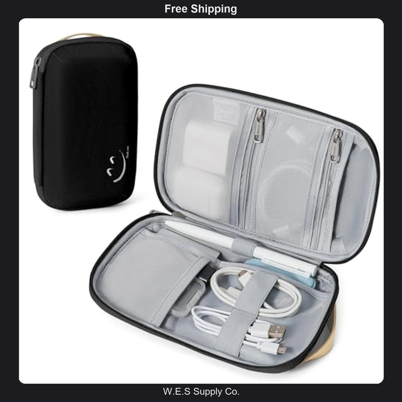 Travelkin Electronics Organizer Small Travel Cable Case with Zipper and Handle