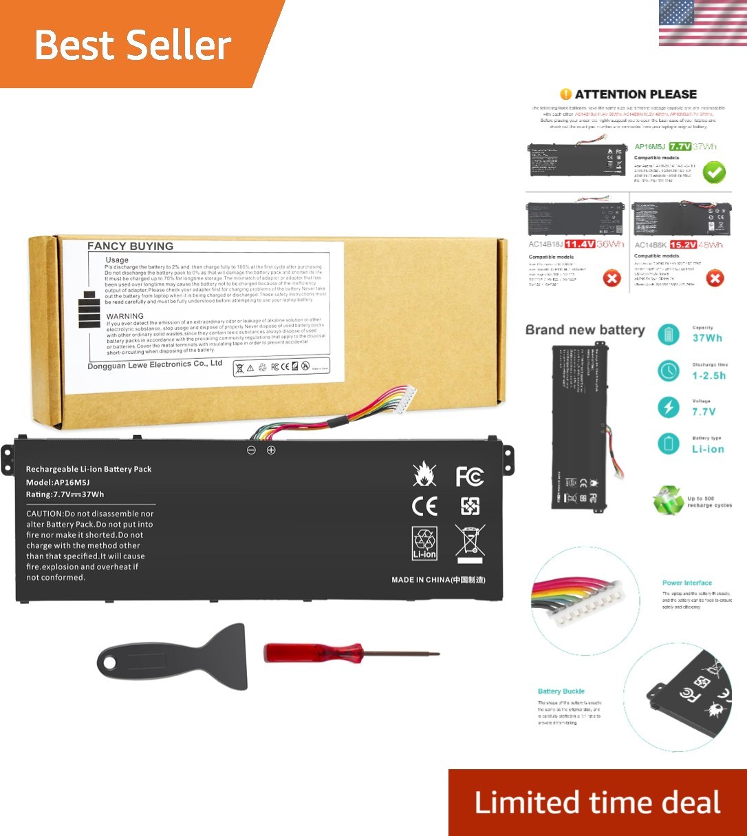 Compact and Lightweight AP16M5J Laptop Battery for Acer Aspire - 4810mAh, 4-Cell