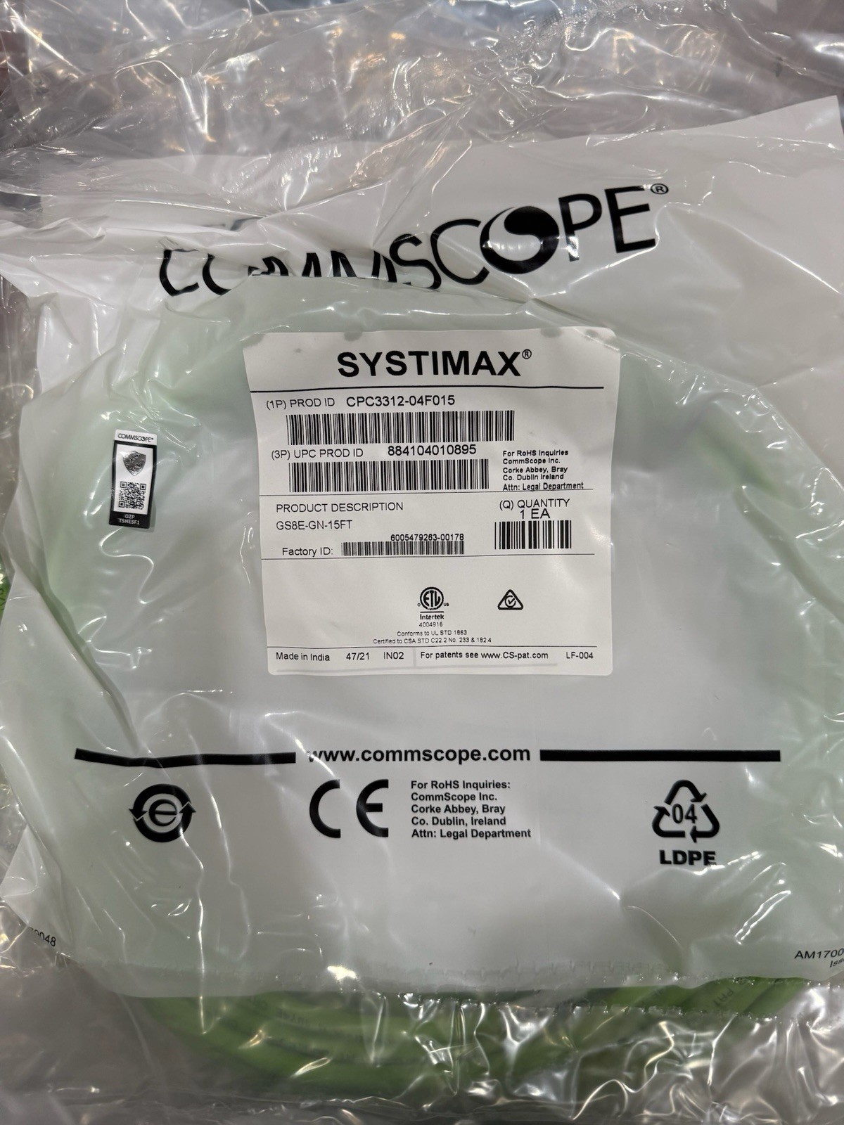 CommScope SYSTIMAX GS8E-GN-15FT 15ft Green Patch Cable LOT OF 8 New