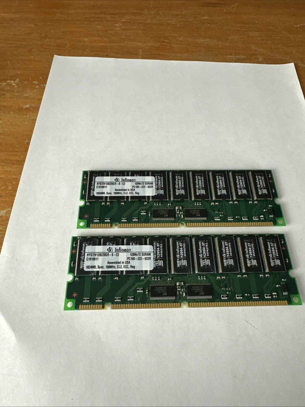 SET OF 2 SERVER RAM CARDS 1GB 168p PC100 CL2 36c 64x4 SDRAM DIMM T011  RDIMM