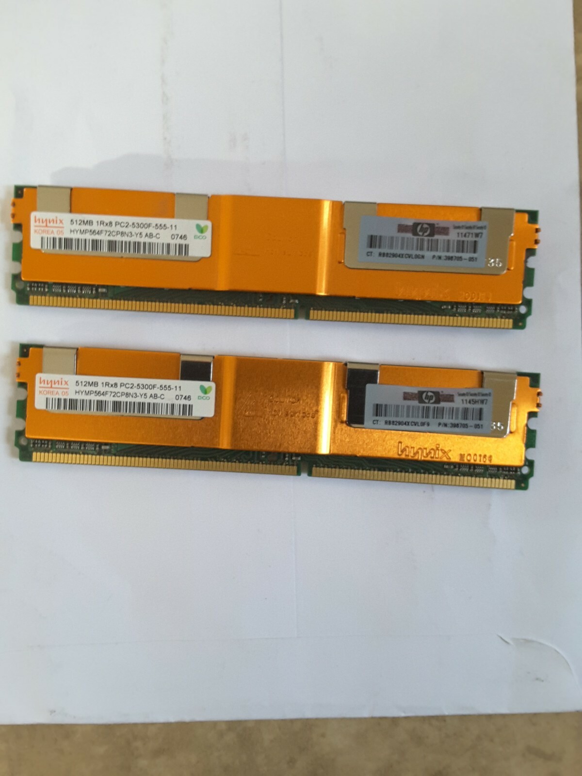 QTY 2 - 398705-051 HP HYNIX 512MB PC2-5300F DDR2 hymp564f72cp8n3-Y5