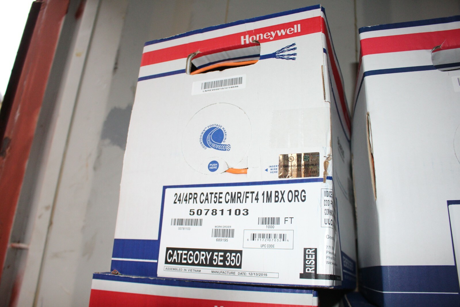 HONEYWELL CABLE 50781103, 24/4 PR CT5E CMR/FT4 1M BOX Orange 1000FT NEW