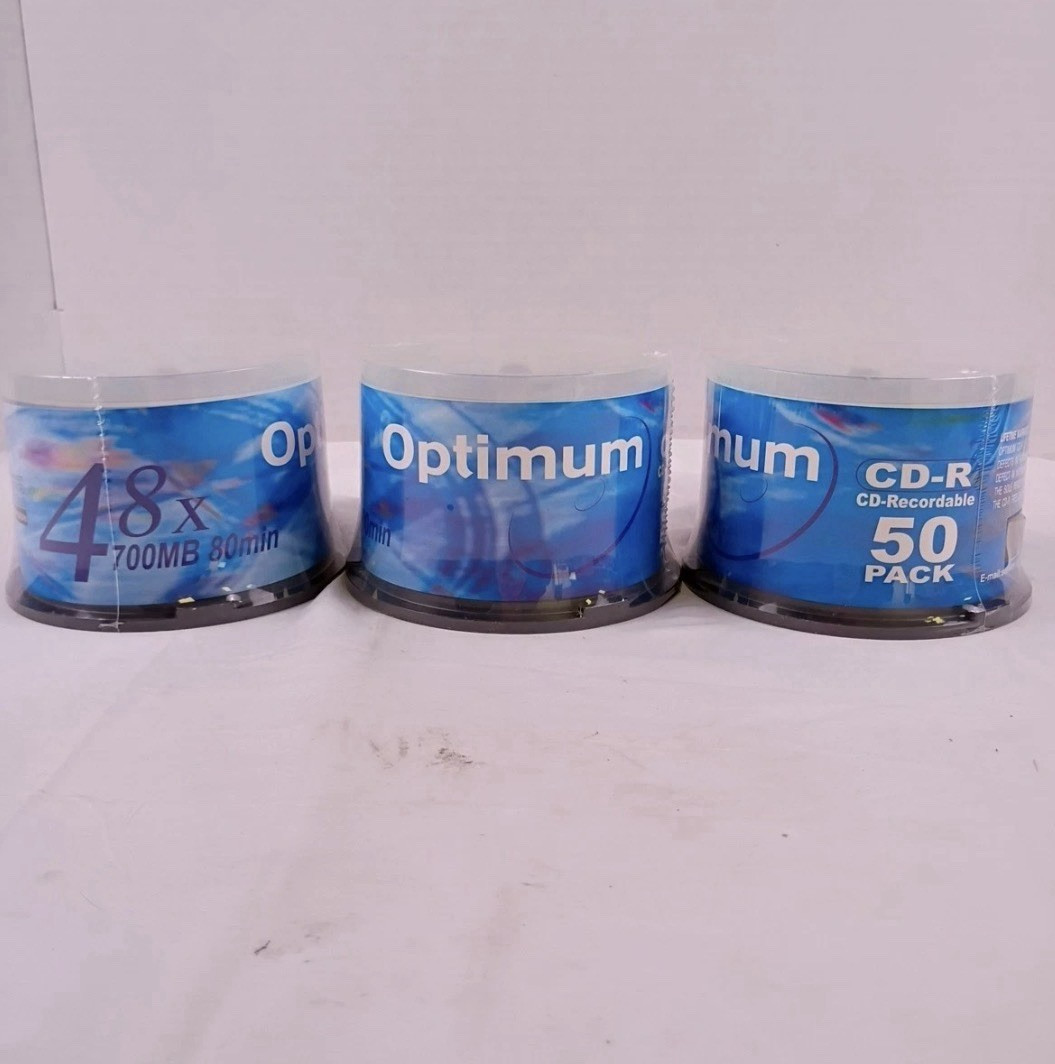 Optimum CD-R CD Recordable 48x 700MB 80 Min Three 50 Packs New and Sealed