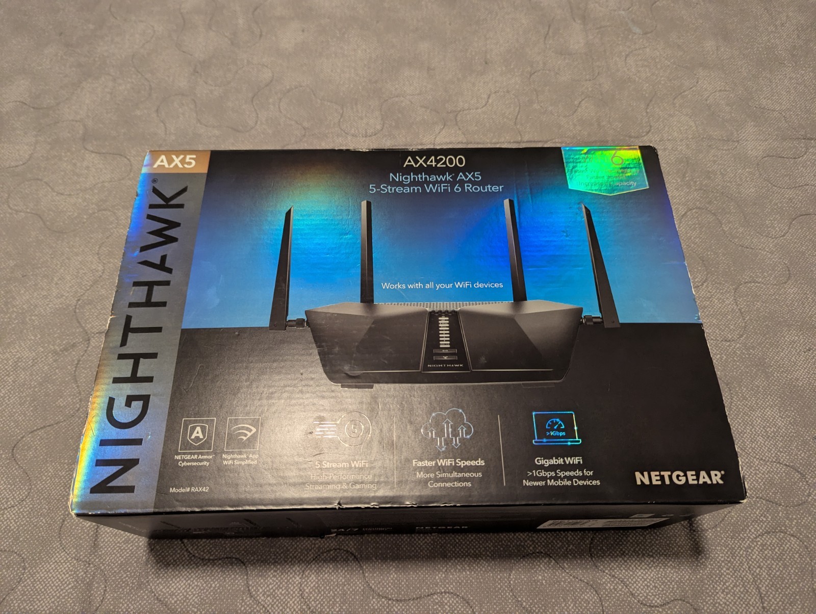 Netgear RAX43 NightHawk AX5 AX4200 5-Stream WiFi 6 Router-New/OB