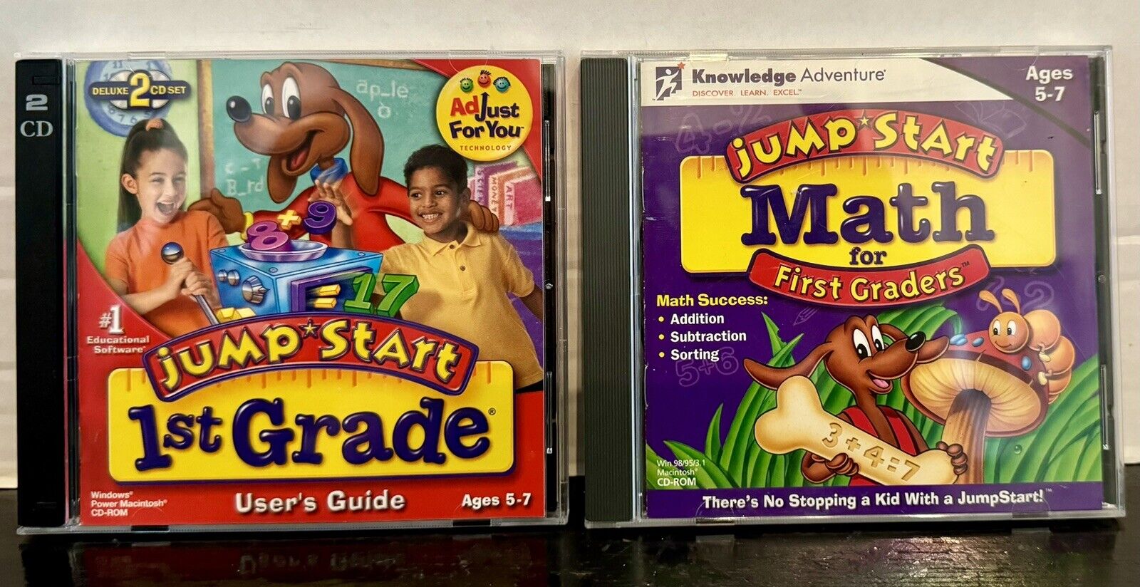 Jump Start 1st Grade Deluxe 2 Disc Set & Math For 1st Graders CD-ROM Win Mac
