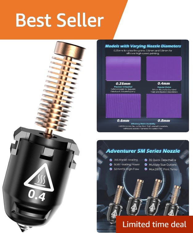 Adventurer 5M 0.4mm High Flow Nozzle - 280℃ Quick-Detach Design for 3D Printing