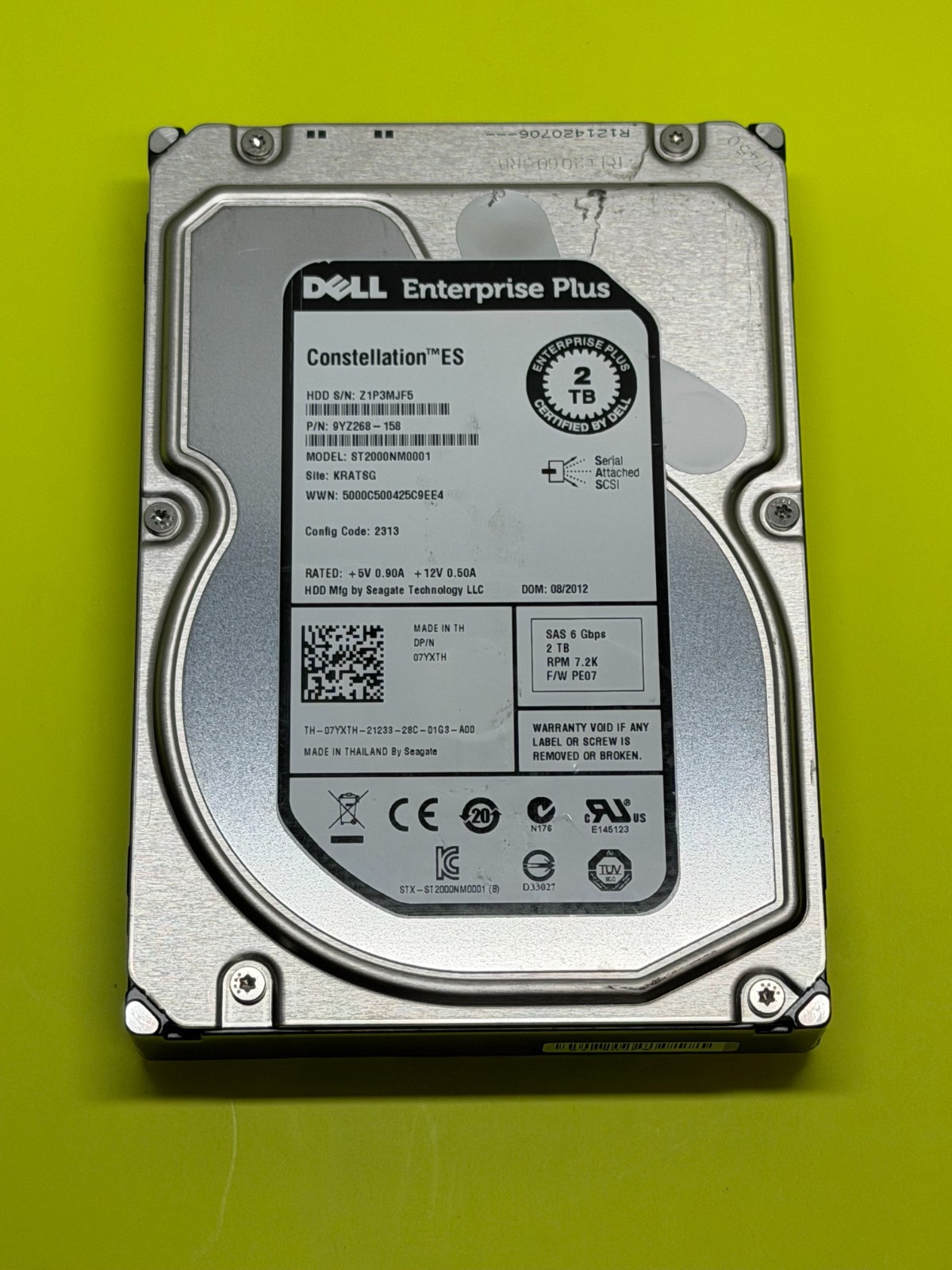 Seagate Constellation ES ST2000NM0001 2TB 3.5" SAS 7.2k 6Gbps 07YXTH