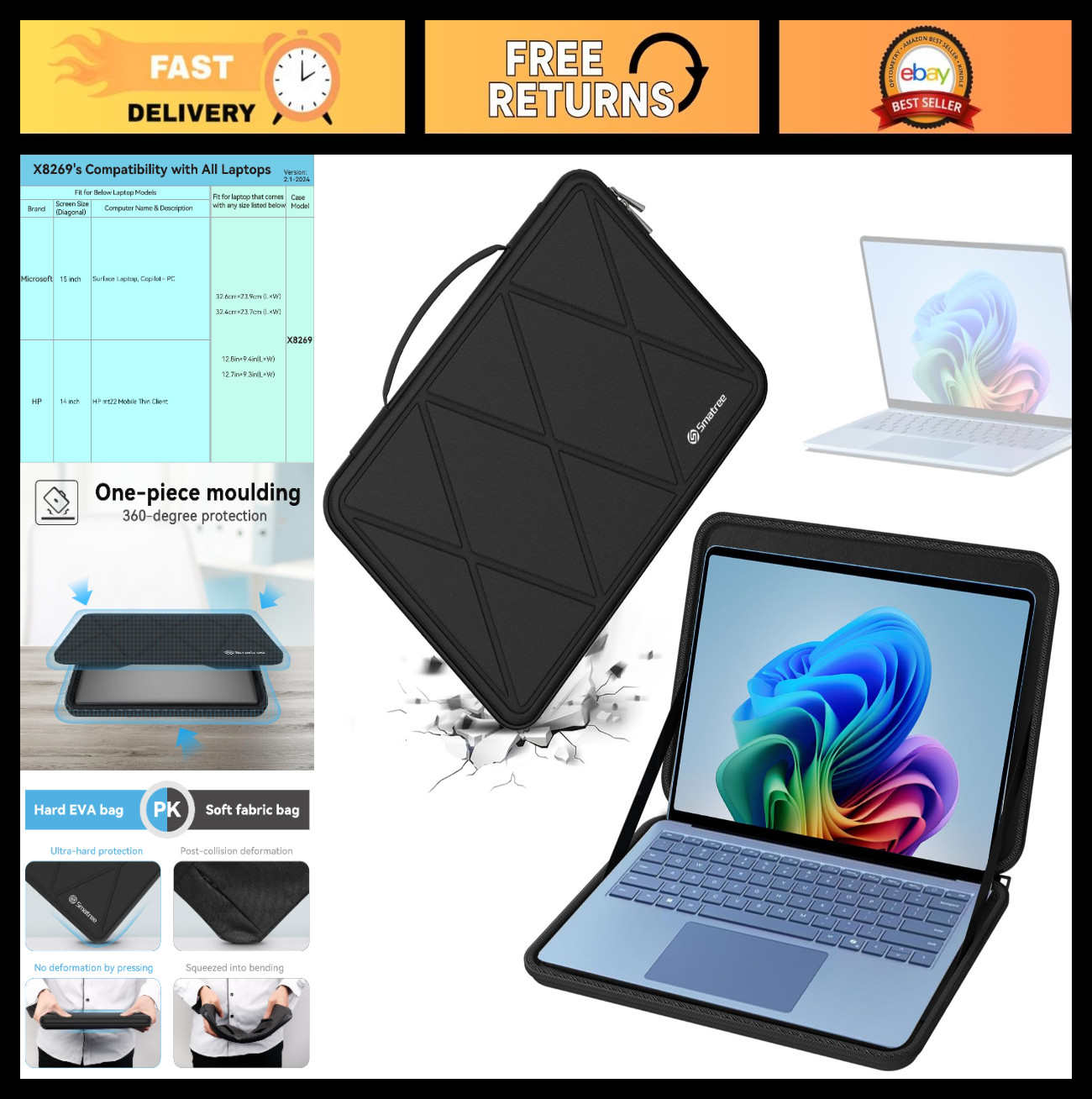 Hard Protective Case for 15" Microsoft Surface & 14" HP Laptops | Waterproof Bag