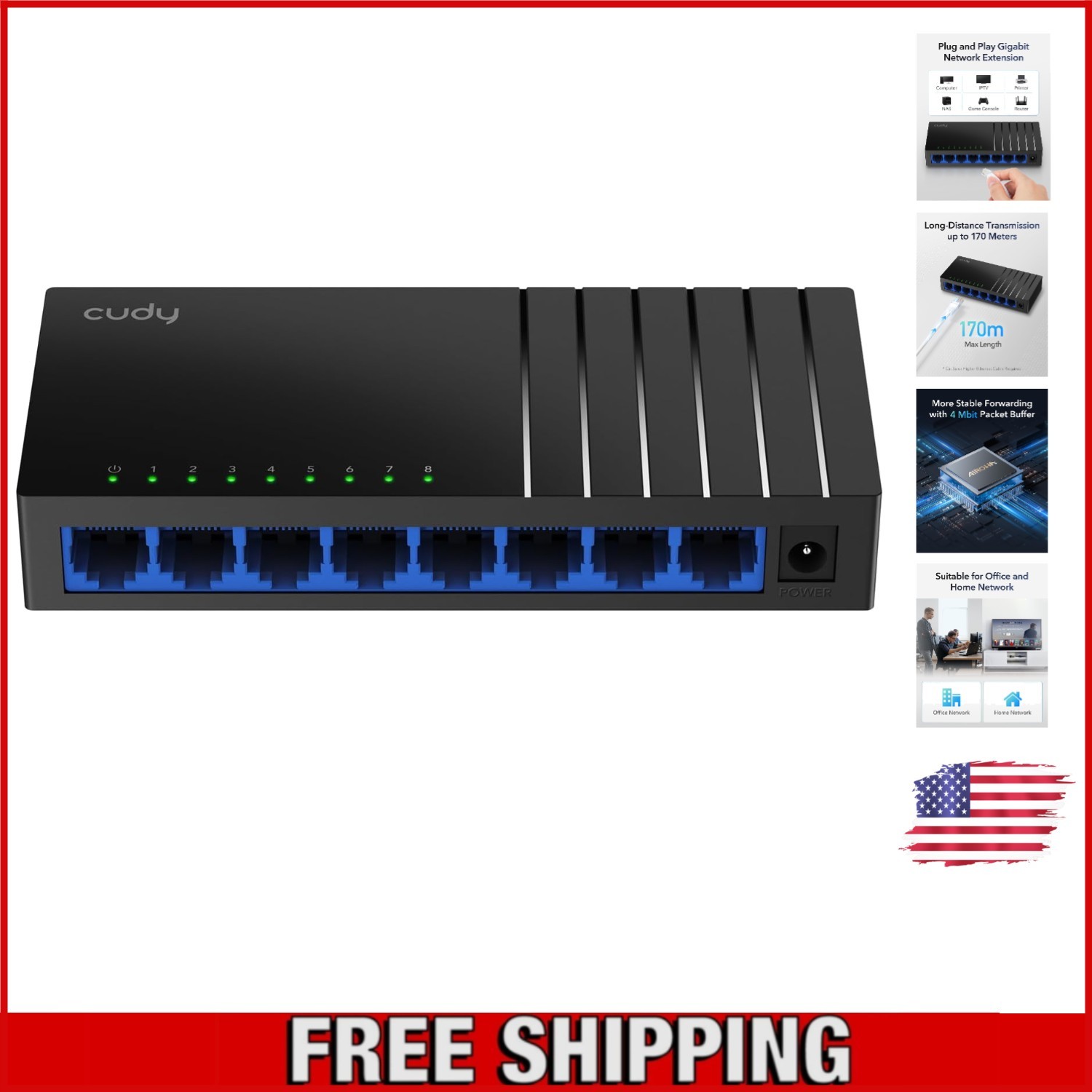 Reliable 8-Port Ethernet Network Switch - Simple Setup & Versatile Compatibility