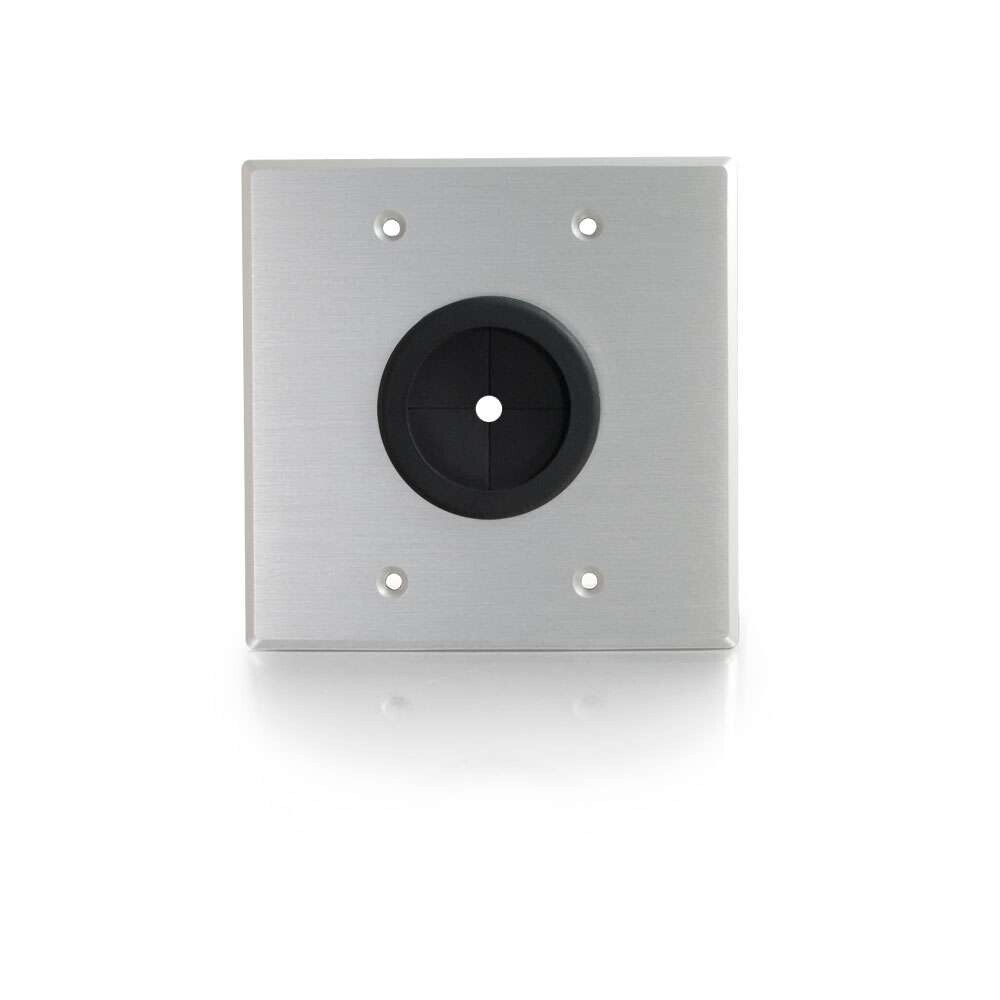 1.5 Inch Grommet Cable Pass Through Double Gang Wall Plate - Brushed Aluminum