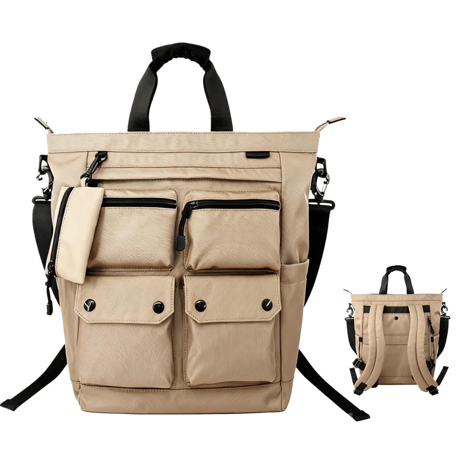NOBLEMAN Convertible Khaki Laptop Backpack Purse for Women Travel Work, 3 In ...