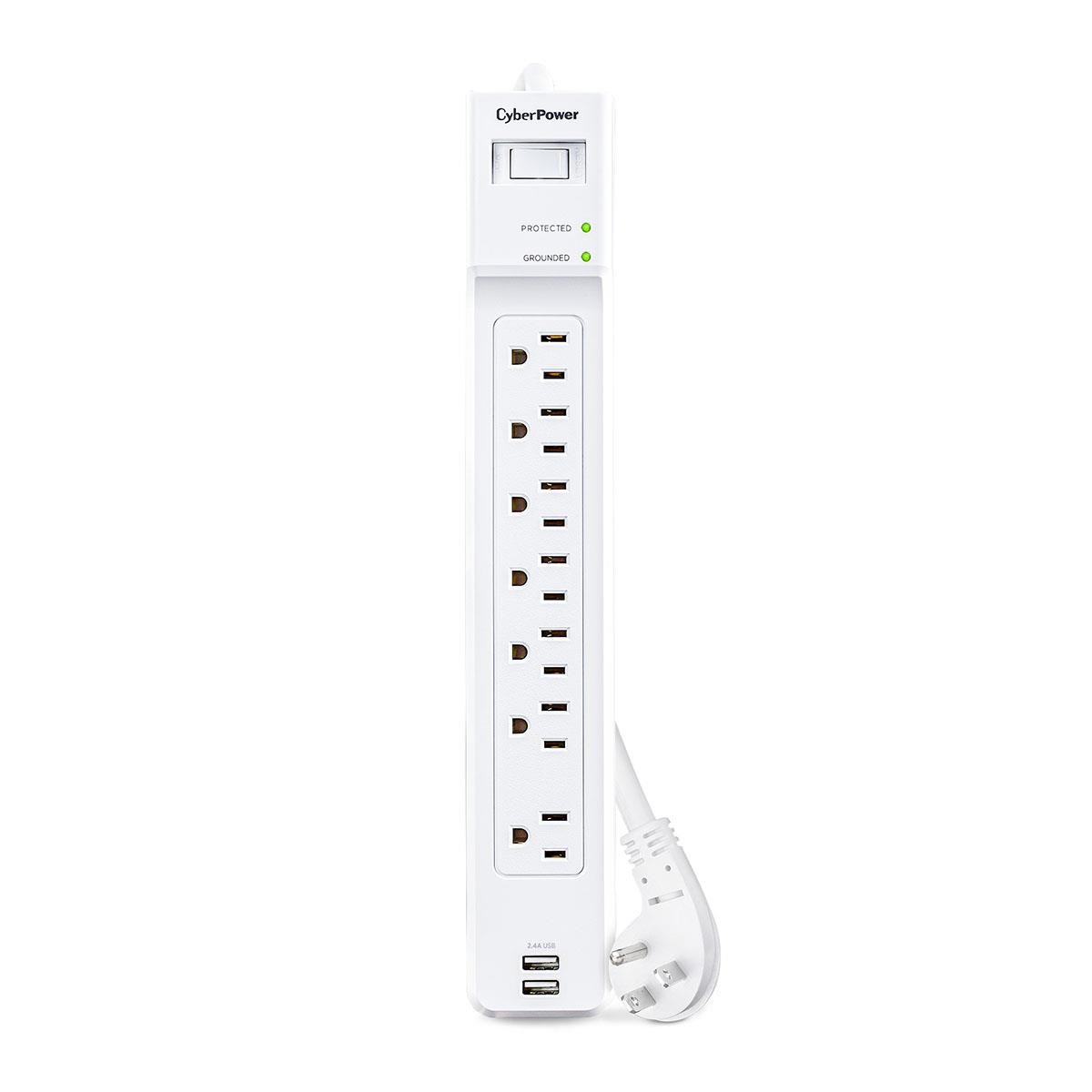 CyberPower P704URC1 7-Outlet Surge Protector with 2x USB-A Port, White