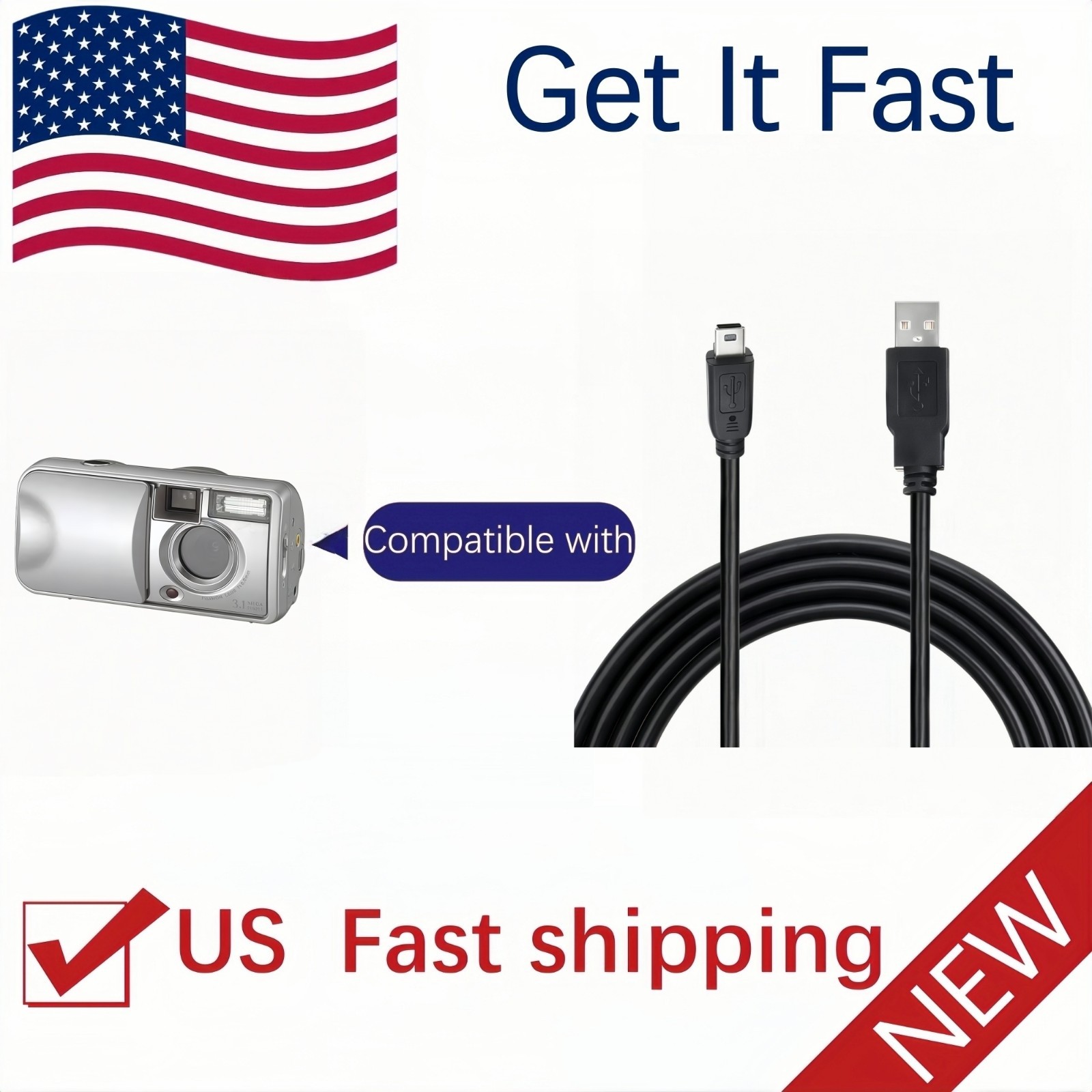 USB Power Cord Cable for FUJIFILM FINEPIX Camera A120 A345 A350 A600 Charger