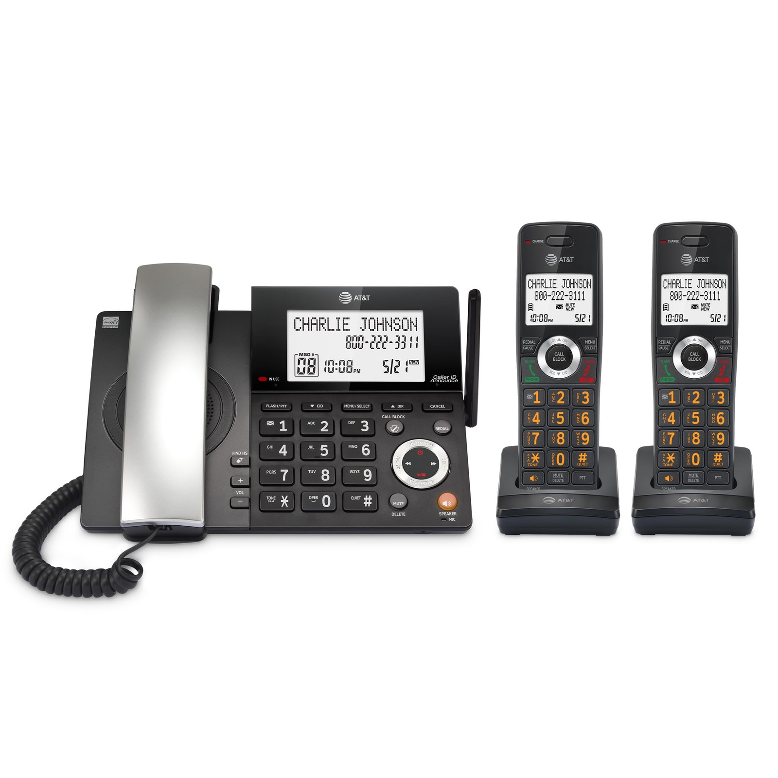 Block Spam Calls Instantly - AT&T CL84218 Corded Cordless Phone 2 Handsets
