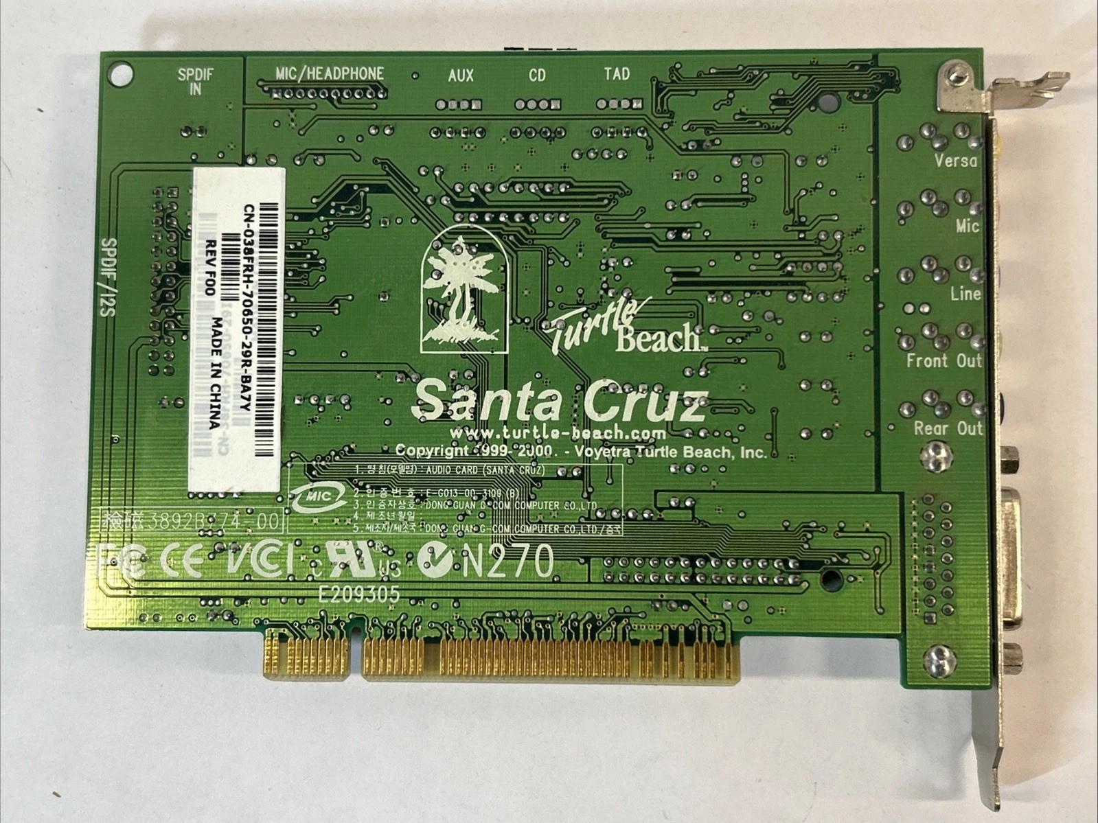 VTG PCI Sound Card Turtle Beach Santa Cruz Crystal Chipset SPDIF  TB400-2541-02