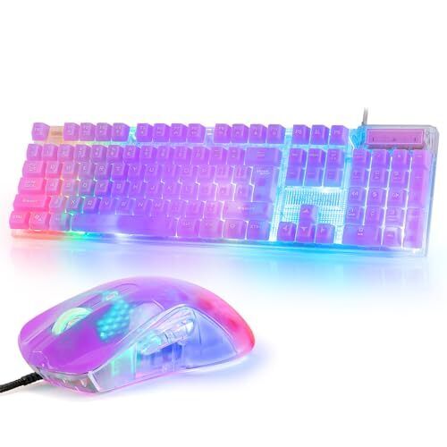 RGB Gaming Keyboard and Mouse Combo,USB Wired Custom Clear Clear Purple