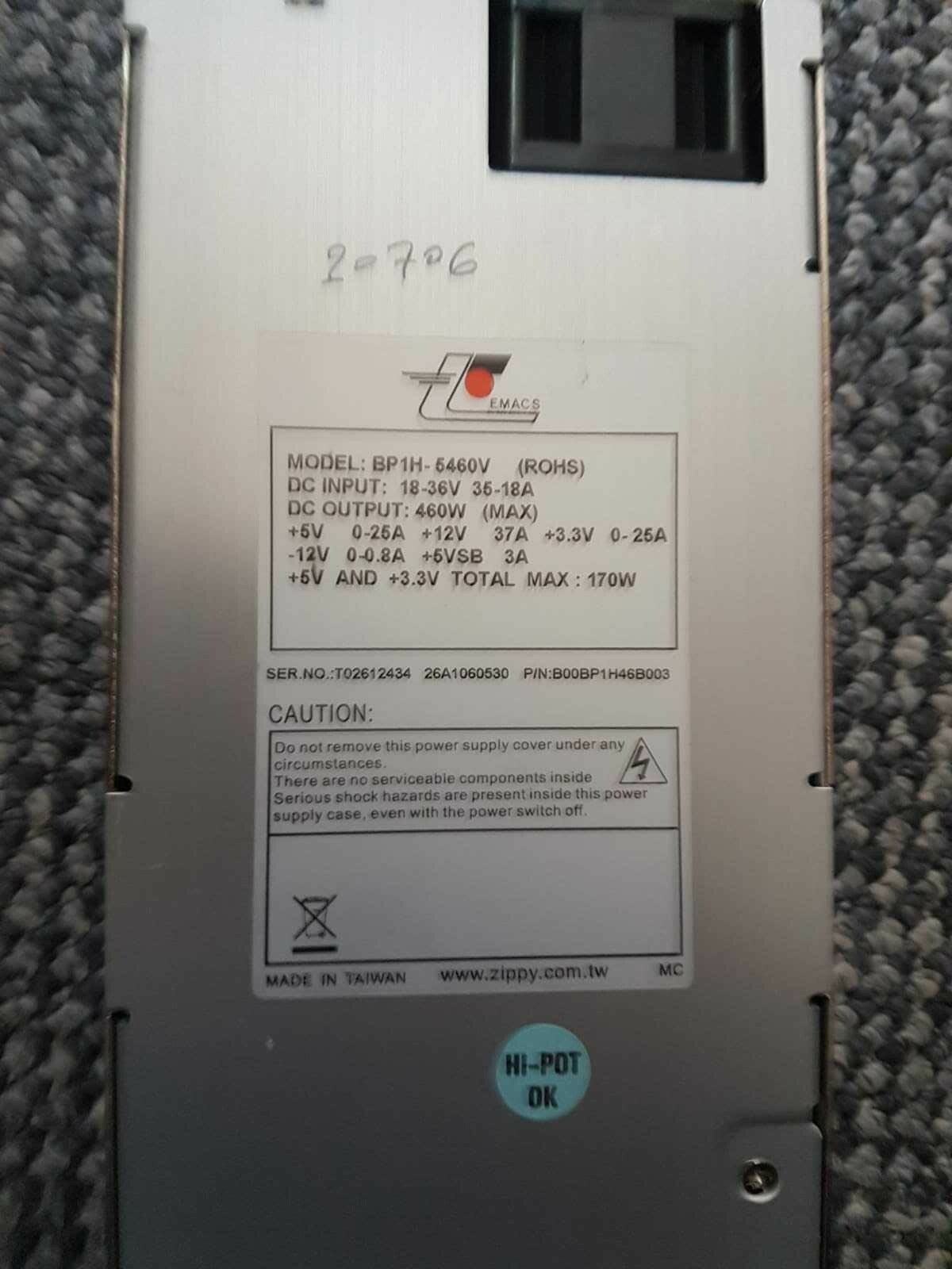 EMACS ZIPPY BP1H-5460V ROHS POWER SUPPLY 460W 1U DC+24V Input ATX Industrial
