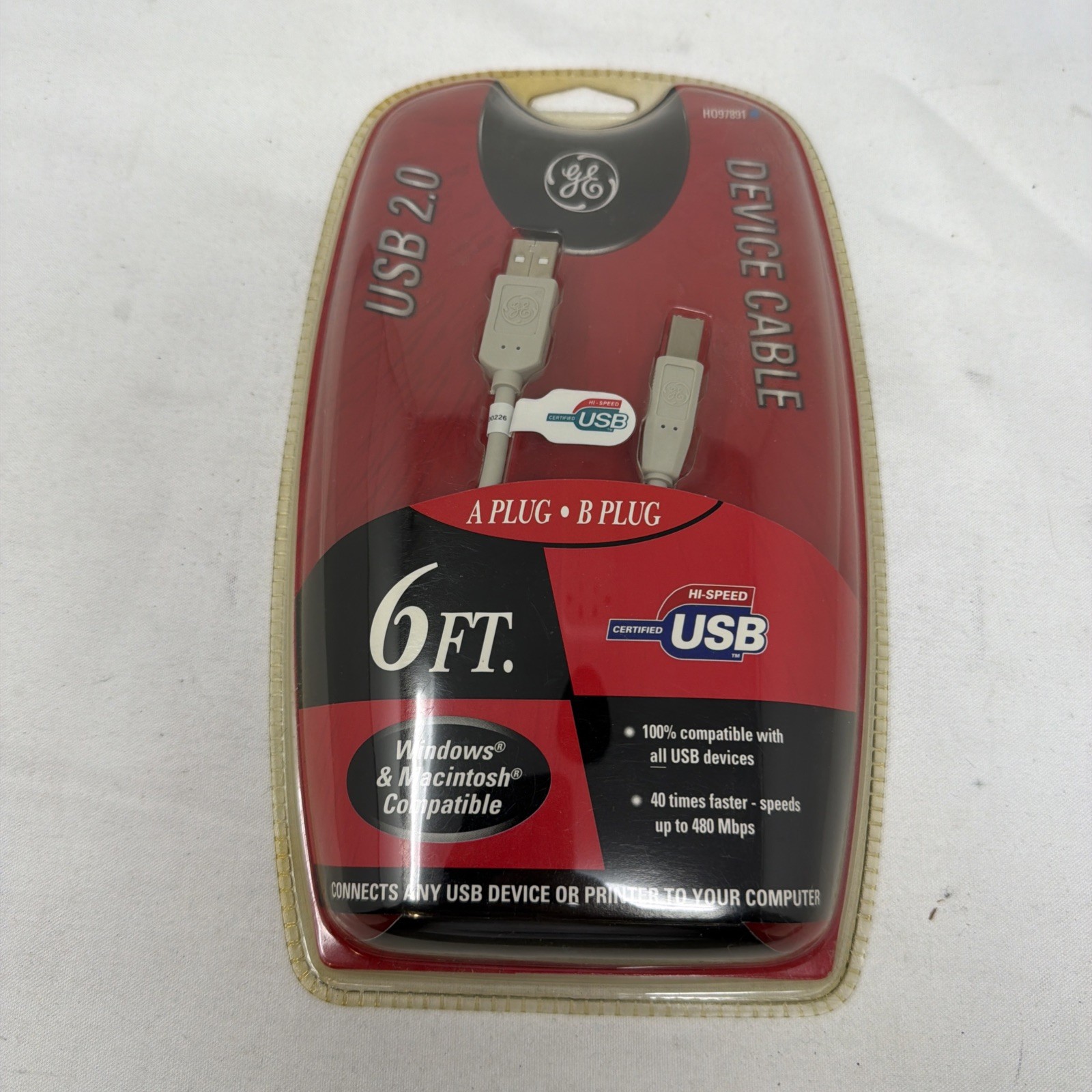 BRAND NEW  GE USB 2.0 Device Cable H097891, 6-Ft A Plug to B Plug, Brand New