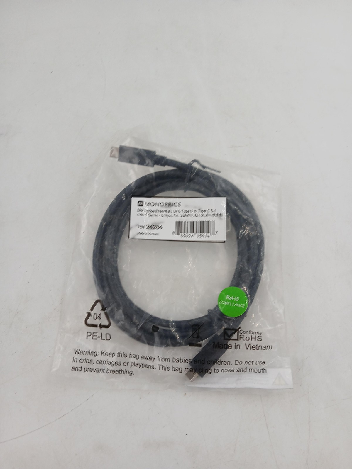 Monoprice Essentials USB-C To USB-C 3.1 Gen1 Cable 2m 5Gbps 3A Black P/N 24284