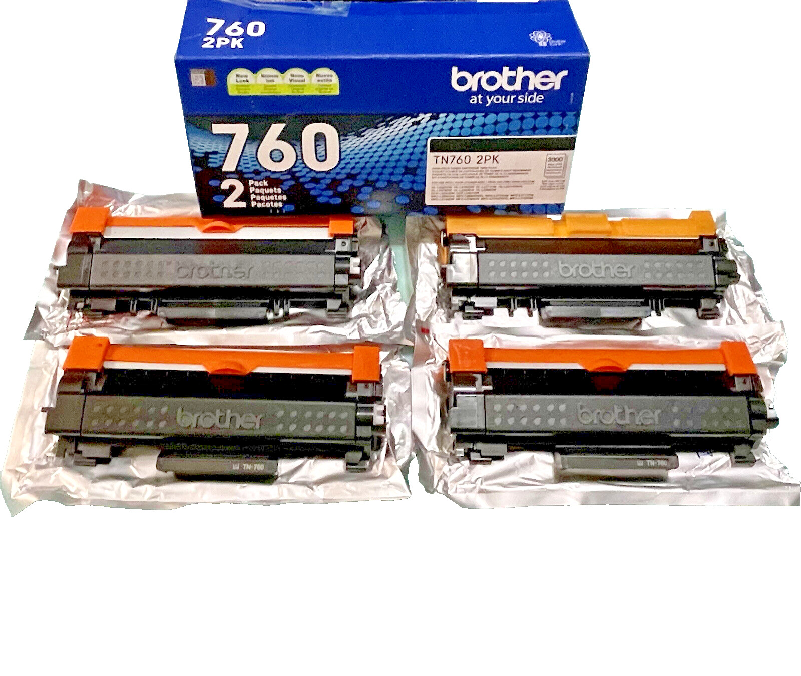 4 Brother TN-760 Empty Genuine Toner Cartridge OEM Virgin TN760 Ink Used Once