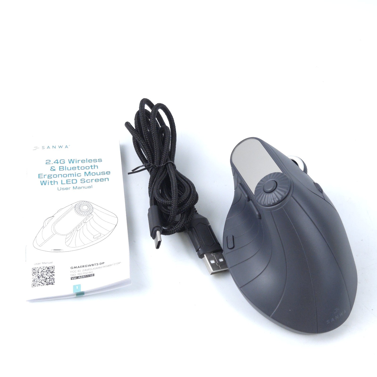 SANWA Ergonomic Vertical Mouse with LED Screen, Knob Control, 5 Programmable But
