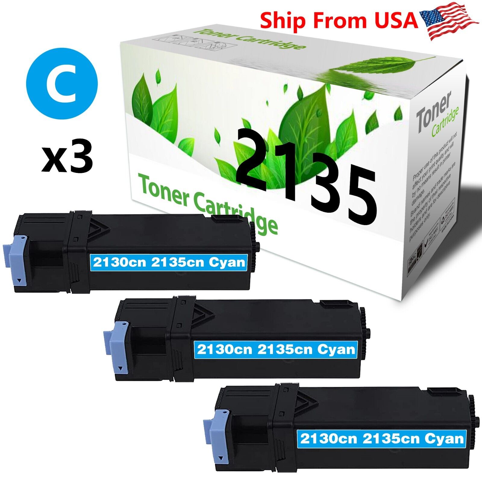 3PK DE2135 2135 Toner Cartridge 2130 2135 Laser Printer CYAN