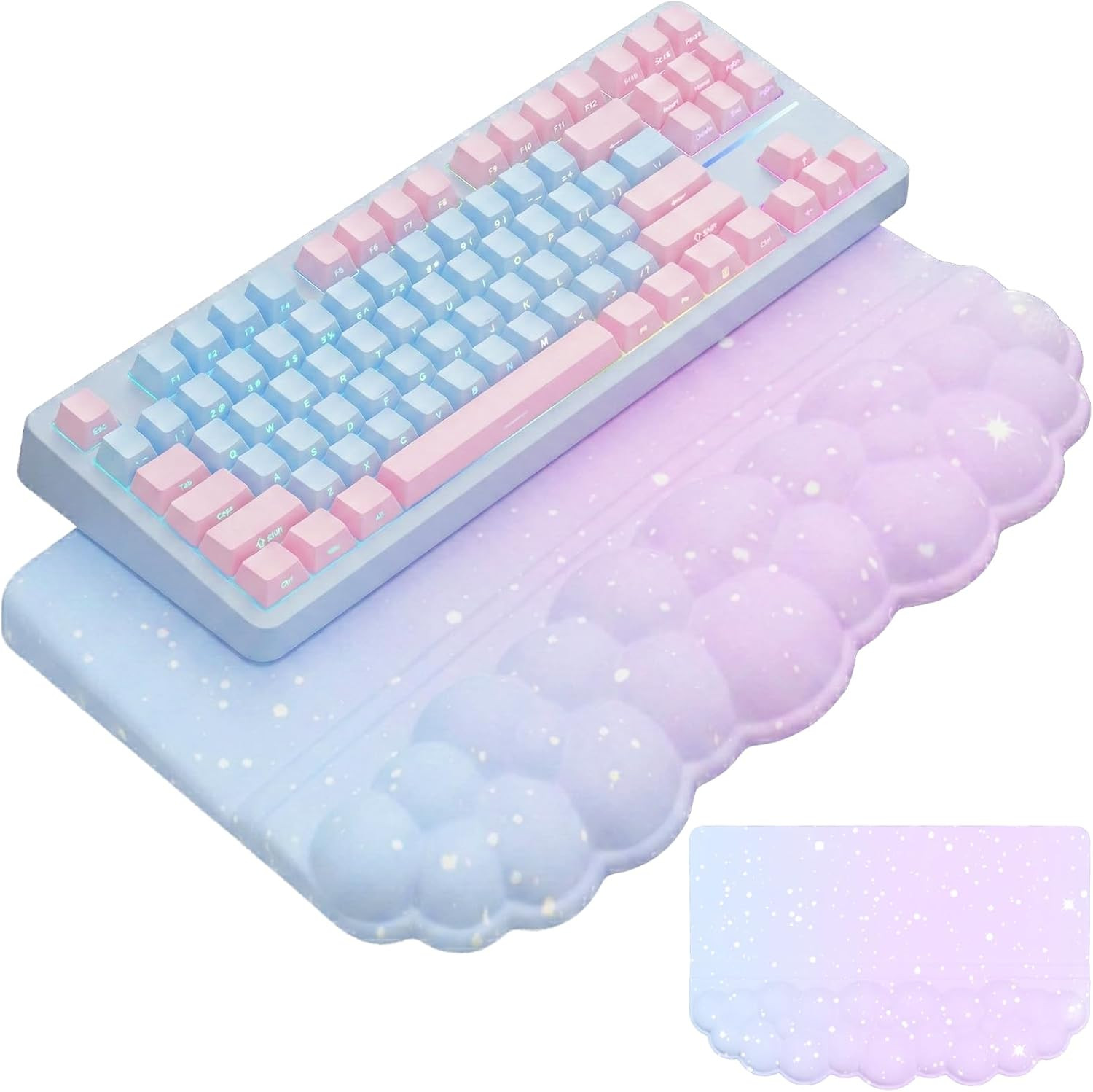 Computer Keyboard Stand Pad with Wrist Rest Purple Blue Cloud Keyboard Pad