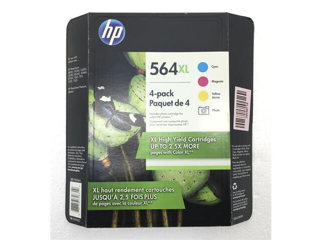 Genuine HP 564XL Tri Color & Photo Black Ink Cartridges (D8J62BN) - 4 Pack