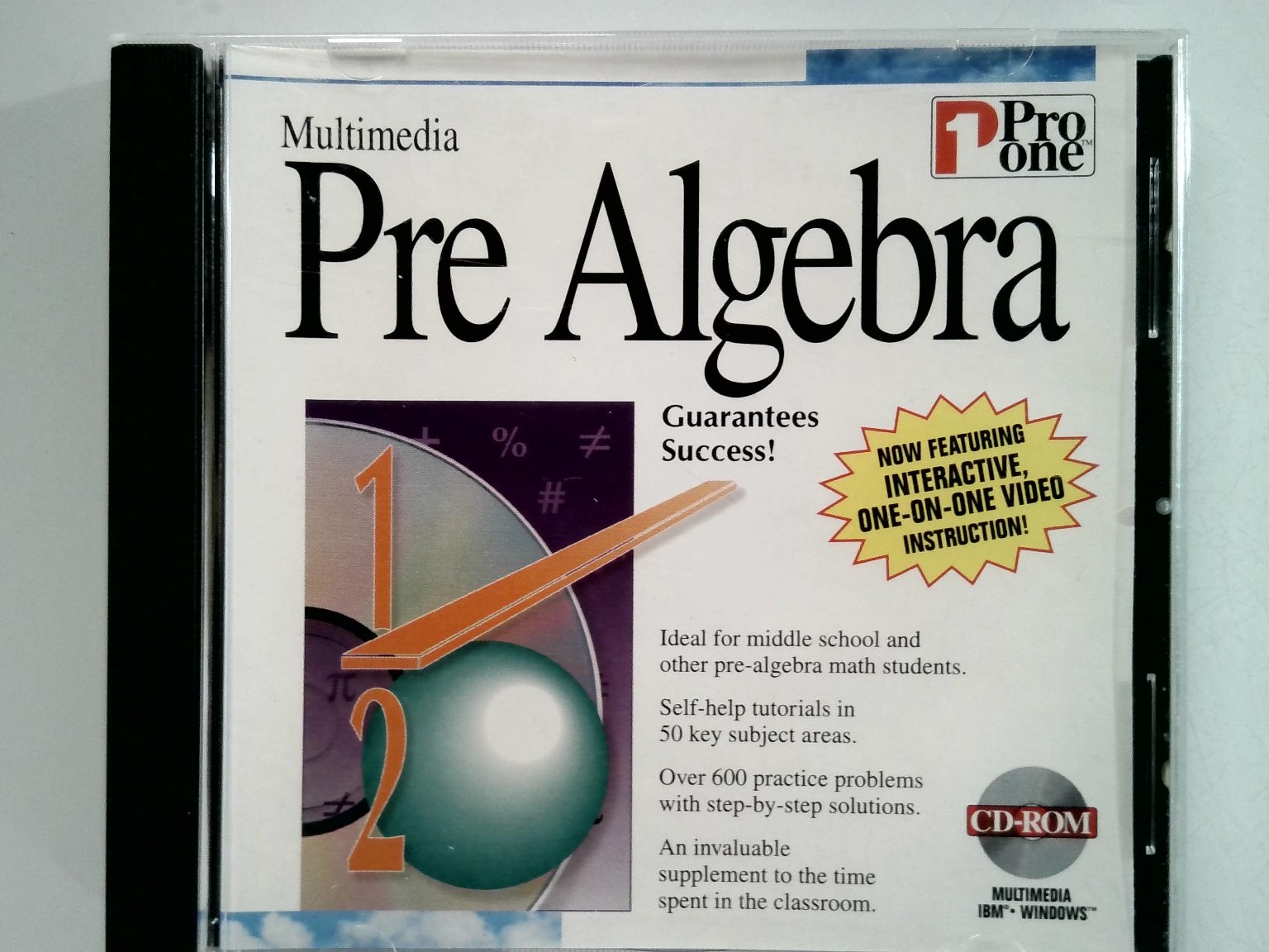 Pro One Multimedia Pre Algebra Software CD-ROM Windows PC Educational Math 1995