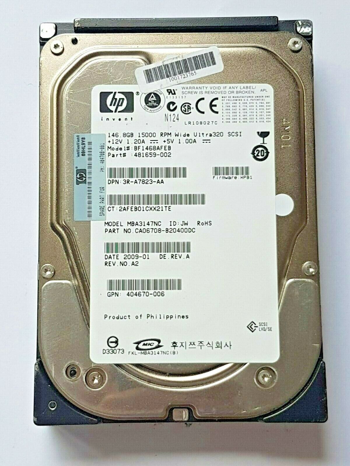 146.8 GB HP BF1468AFEB 15000 RPM Wide Ultra-320 SCSI HDD 80-pin 3.5 \