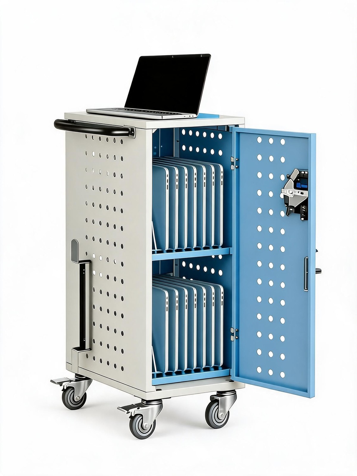 Lockable Steel Charging Cart Ventilated Mobile Station for Chromebook & Tablet