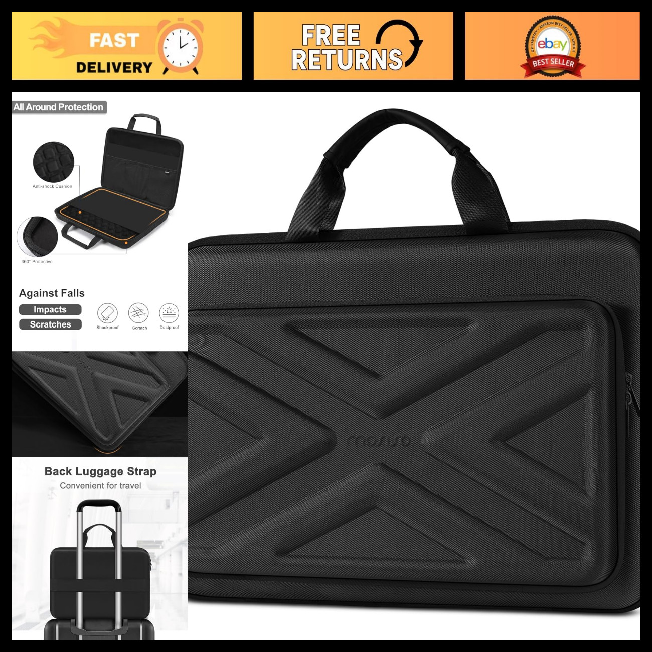Shockproof 17-17.3 Inch Laptop Case, Hard Shell Sleeve with Handle, Durable Prot