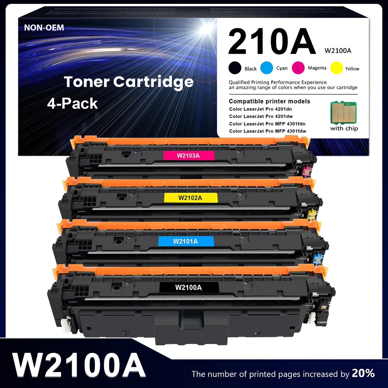 4PK 210A Toner Compatible for HP Color LaserJet Pro 4201dn 4201dw 4301fdw