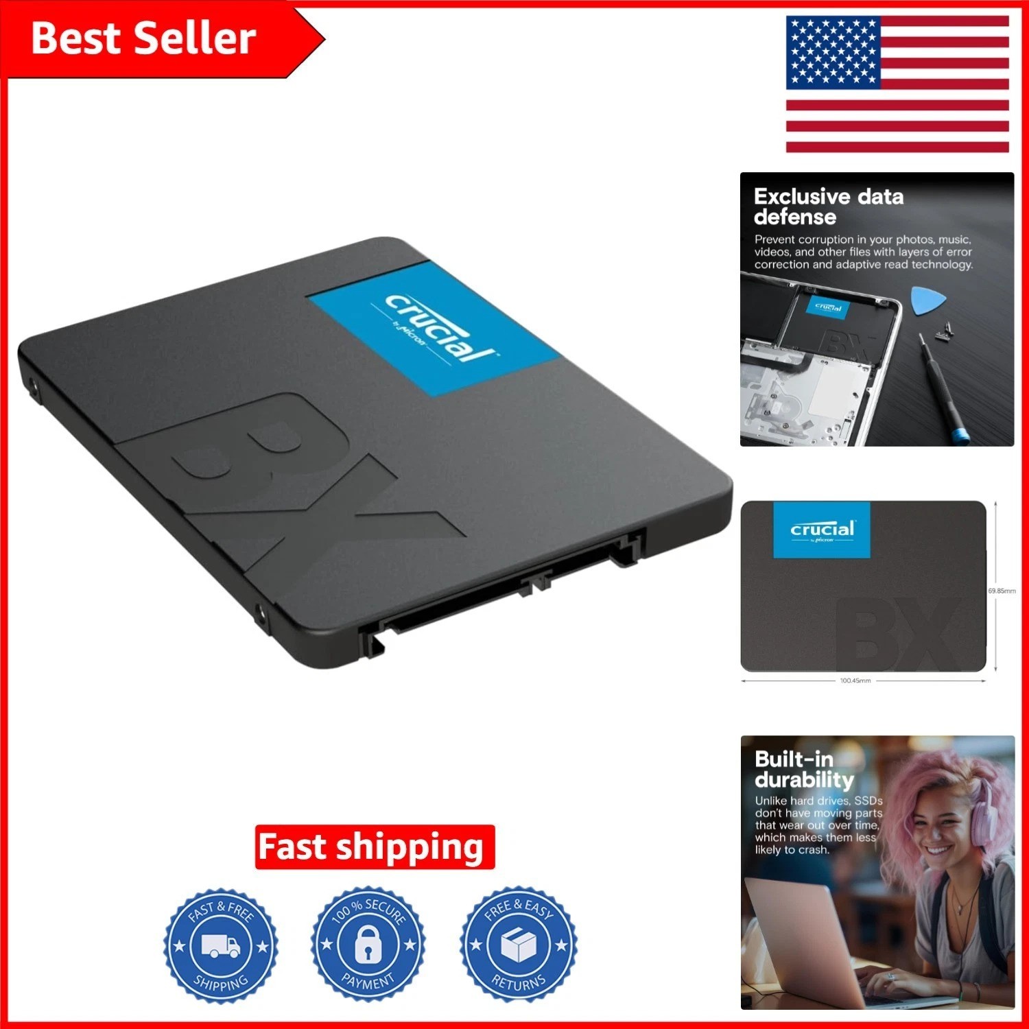 High-Performance 240GB 2.5-Inch SATA SSD - Crucial BX500 with 540MB/s Speed