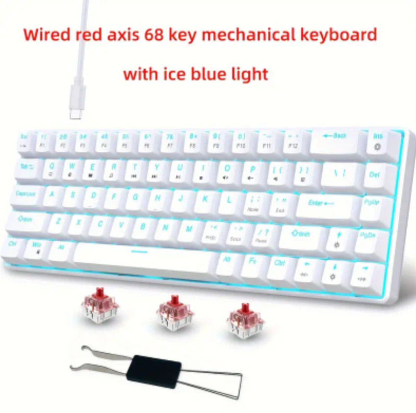 HXSJ 68-Key Mechanical Keyboard with Dual-Color Backlit Keycaps, USB-C Detachabl