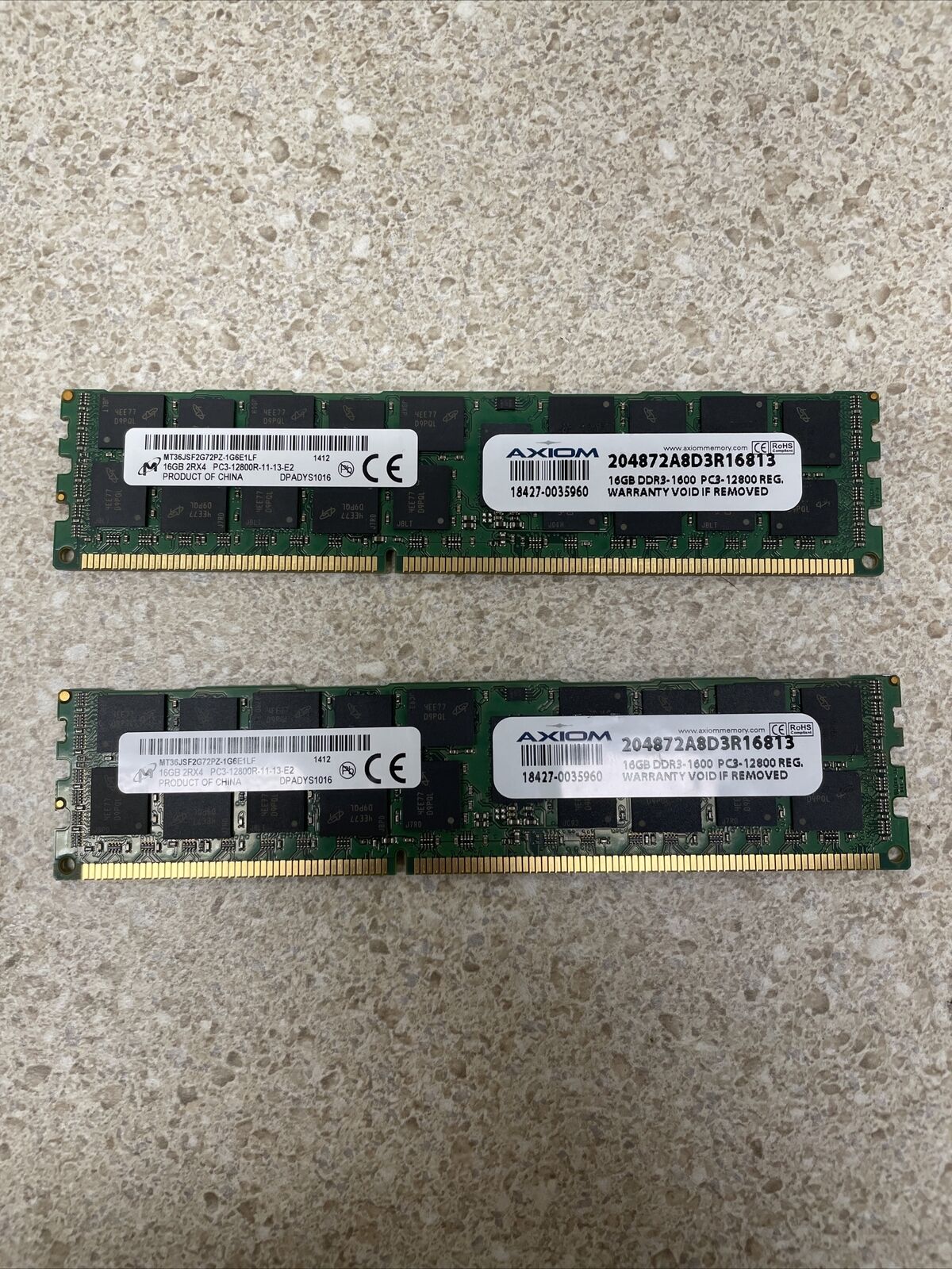 Axiom Lot of 2 16GB DDR3 PC3-12800R-11-13-E2