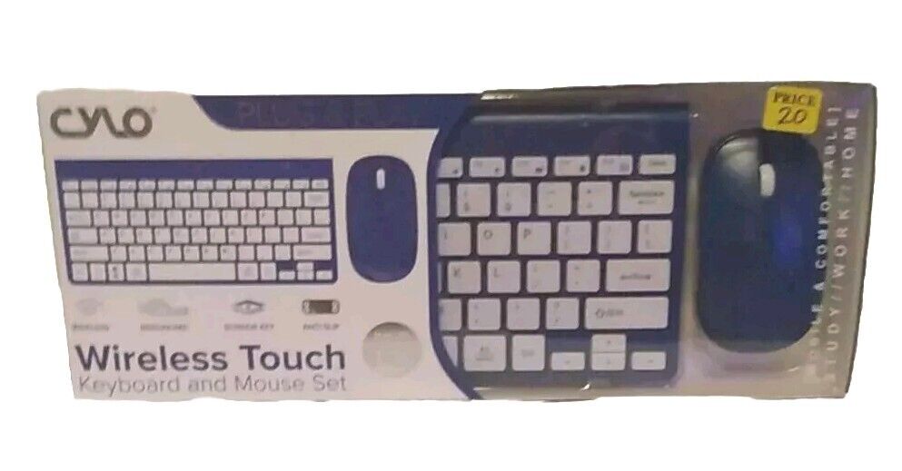 Cylo Wireless Touch Keyboard & Mouse Set (MAC/PC Compatible) Blue NEW