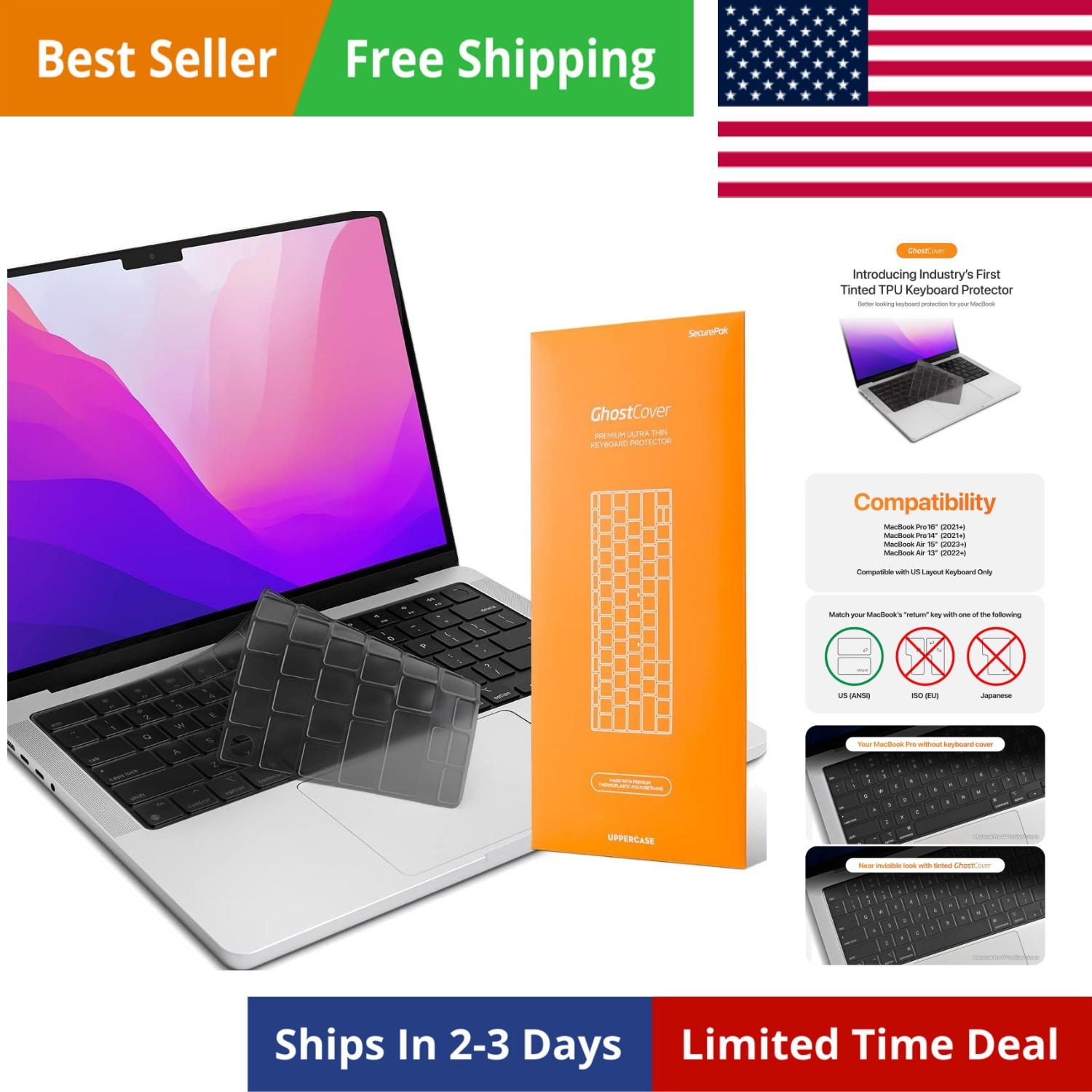 GhostCover   Ultra Thin Keyboard Cover Protector, Compatible with 2021-2026 M...