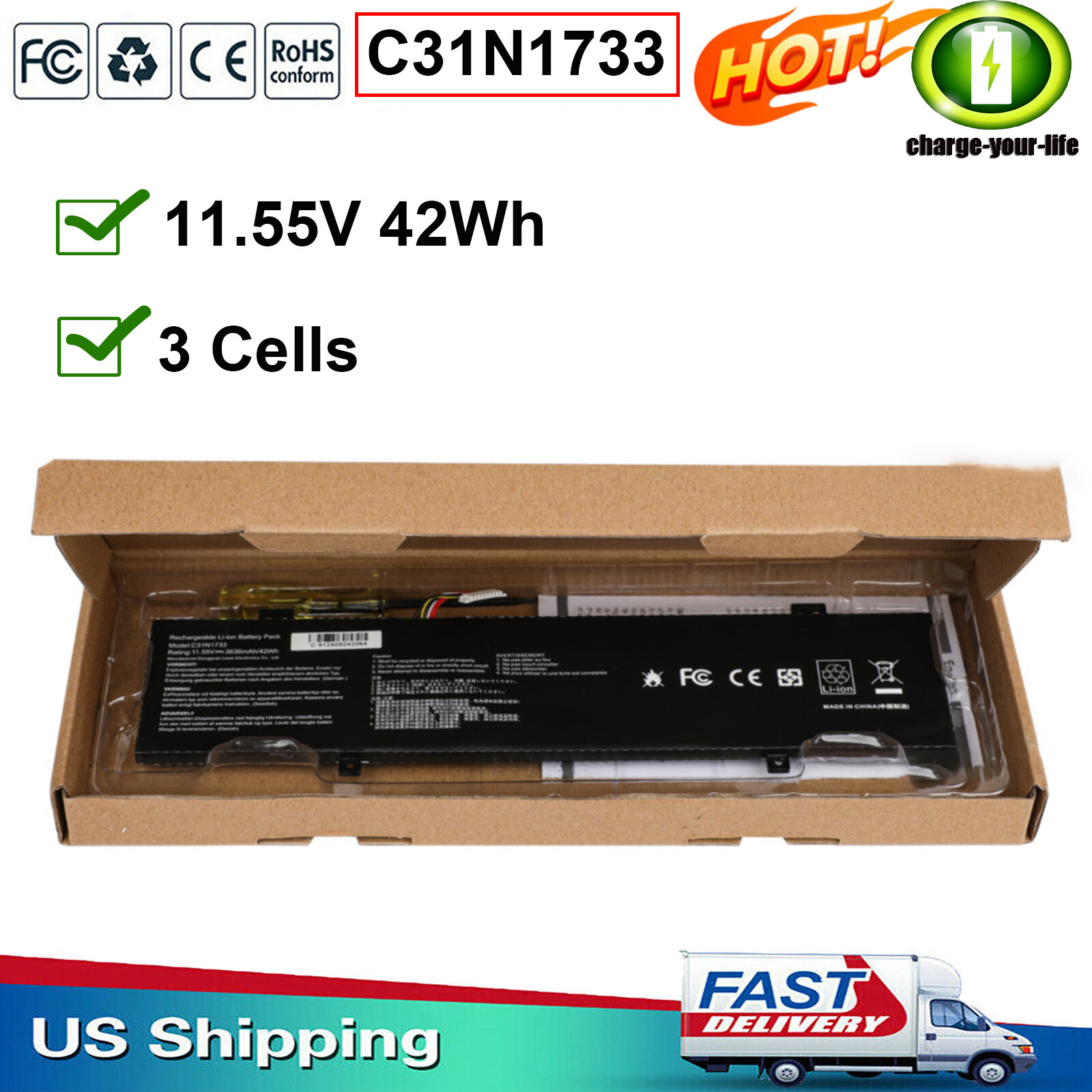 C31N1733 Laptop Battery For ASUS VivoBook Flip 14 TP412F TP412FA TP412UA 42WH