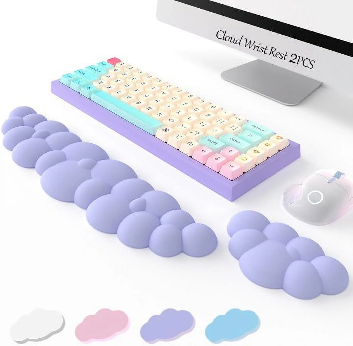 Keyboard Cloud Wrist Rest 2PCS, High Density Memory Foam Keyboard Palm Rest, Erg