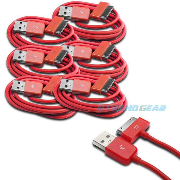 6 PCS 6FT USB SYNC DATA POWER CHARGER CABLES IPAD IPHONE IPOD CLASSIC TOUCH RED
