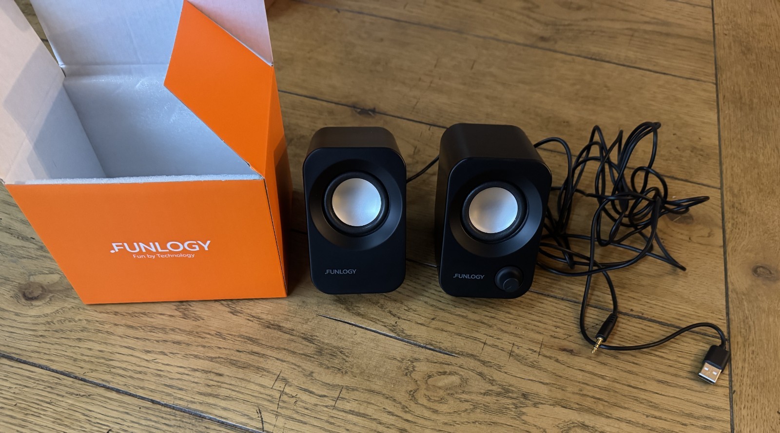 FUNLOGY Speakers - 14W Stereo PC Speakers, USB Powered, Aux Connected, Black
