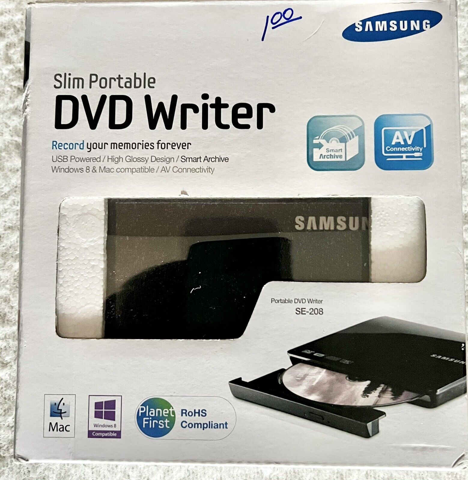 NEW Samsung SE-208DB/TSBS Slim Portable DVD Writer Player External Drive (h)
